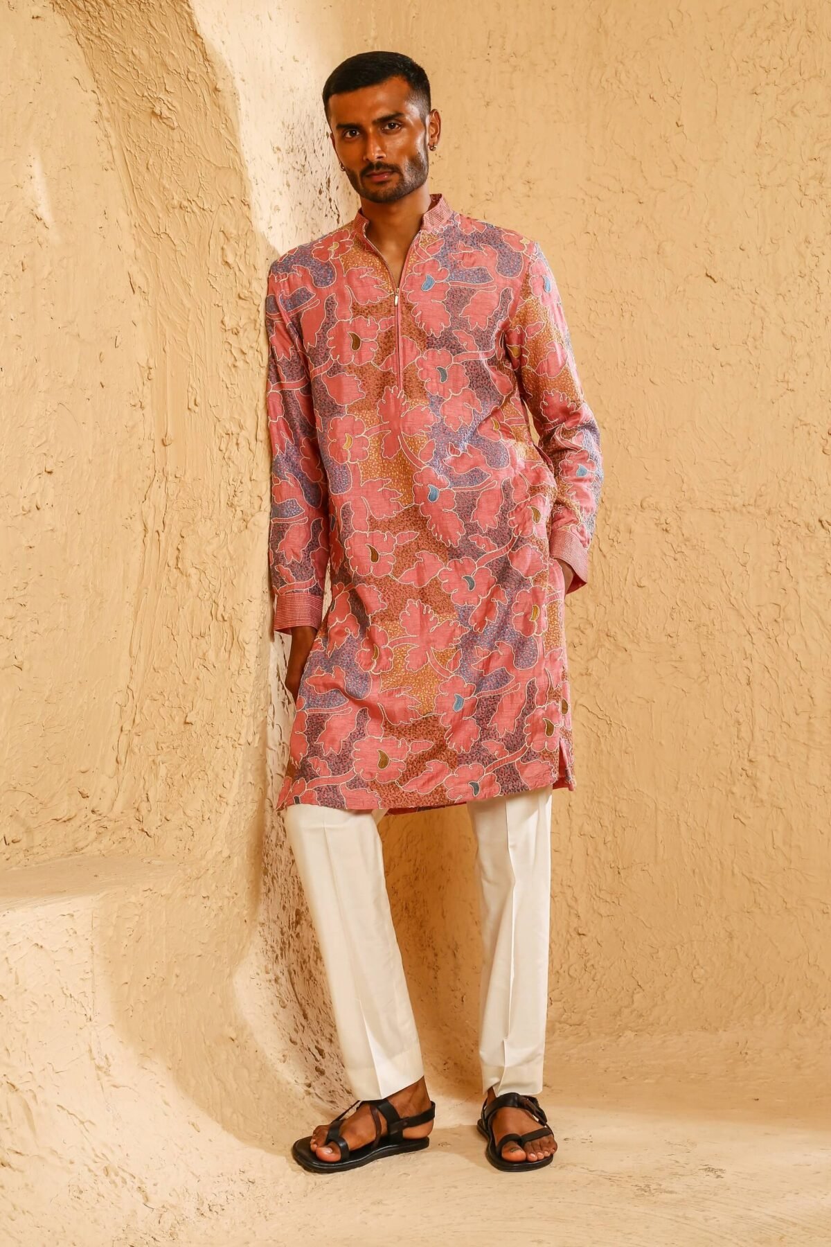 Multicolor silk blend kurta with pant