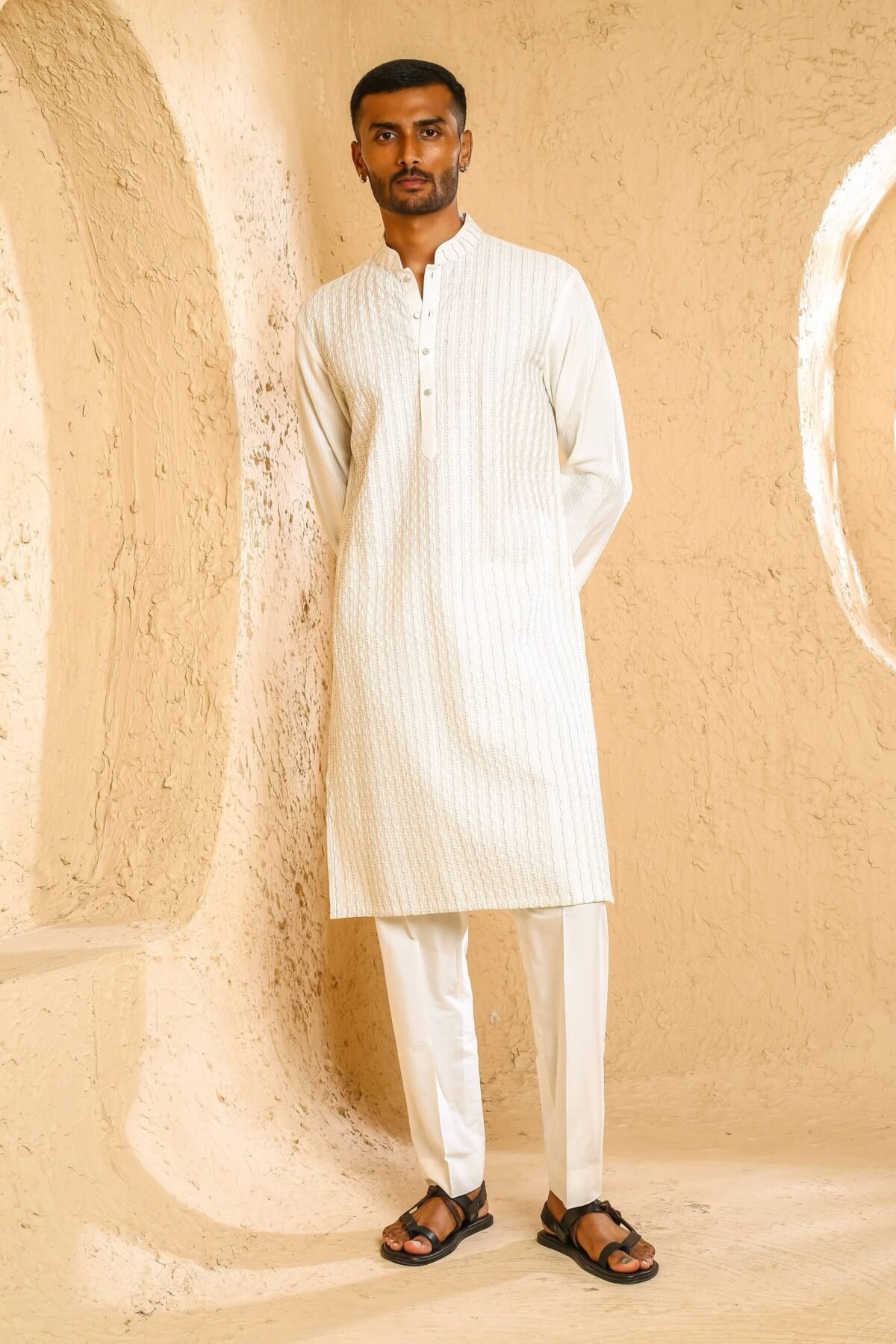 Off-white pintux kurta with pant
