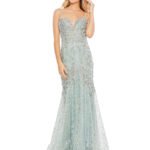 Green Embellished Sleeveless Plunge Neck Trumpet Gown