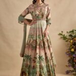 Shloka pastel pink and mint anarkali and dupatta