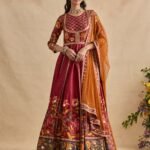 Elaya crimson red anarkali and dupatta