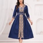 Cotton Navy Embroidered Midi Dress