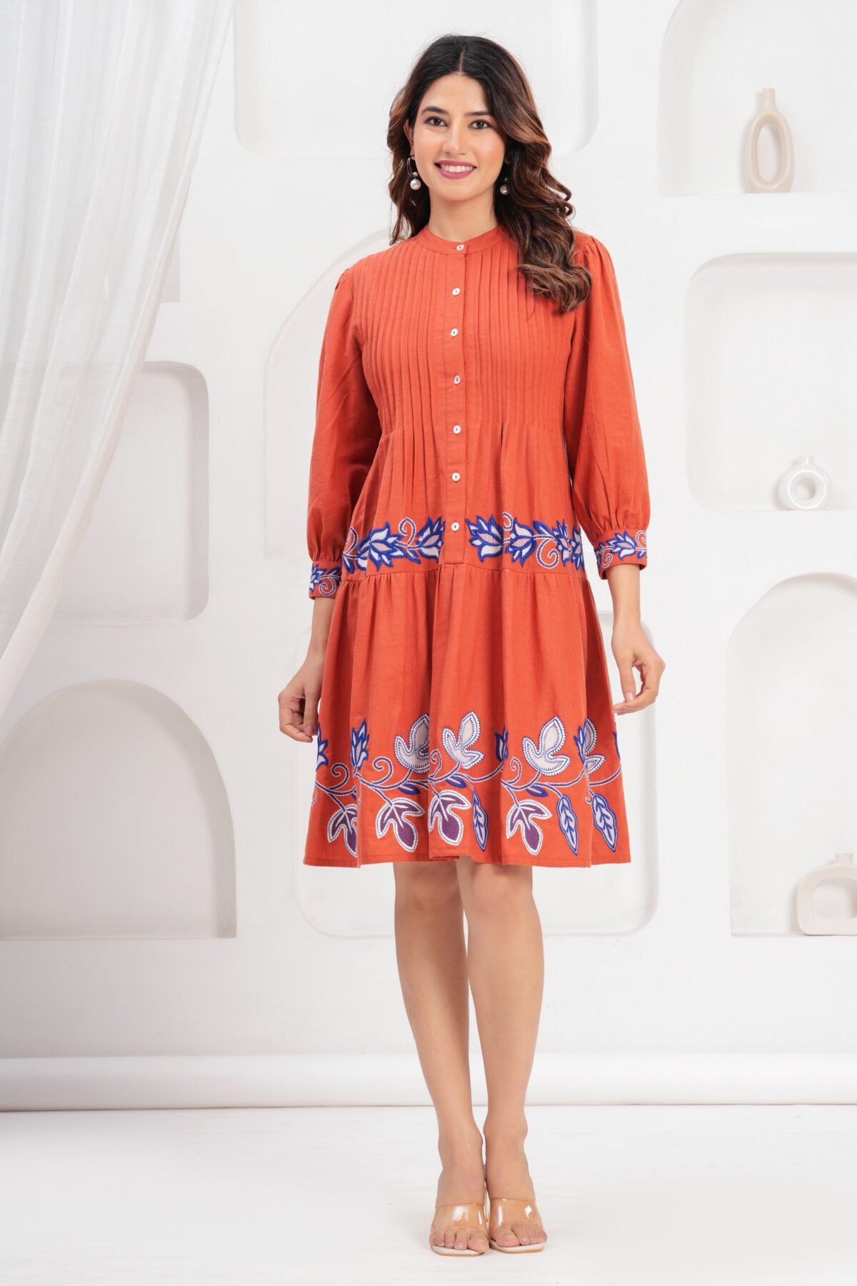Rust Orange Fit And Flare dress