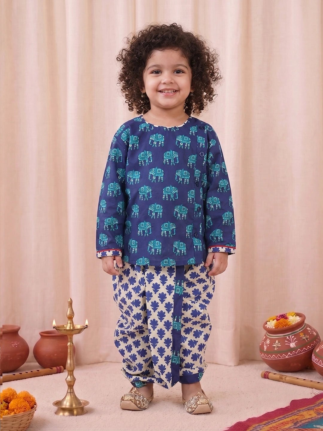 Fast Wear Boys Hathi Print Infant Cotton Dhoti kurta Sets