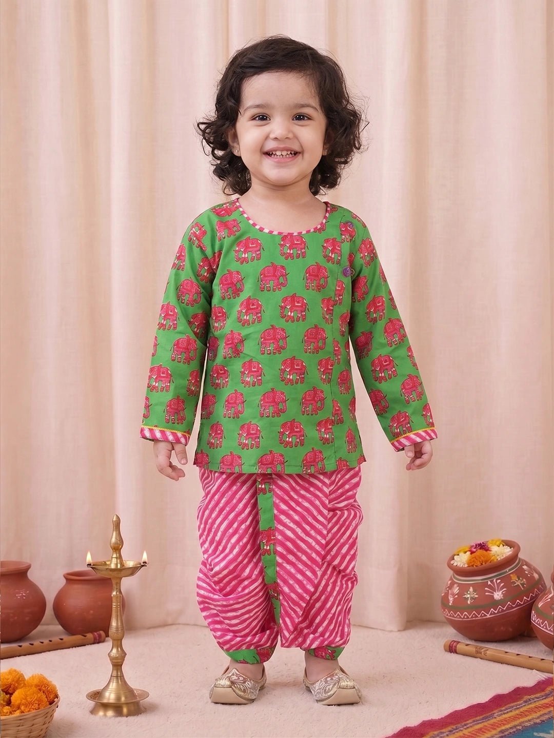 Fast Wear Boys Hathi Print Infant Cotton Dhoti kurta Sets