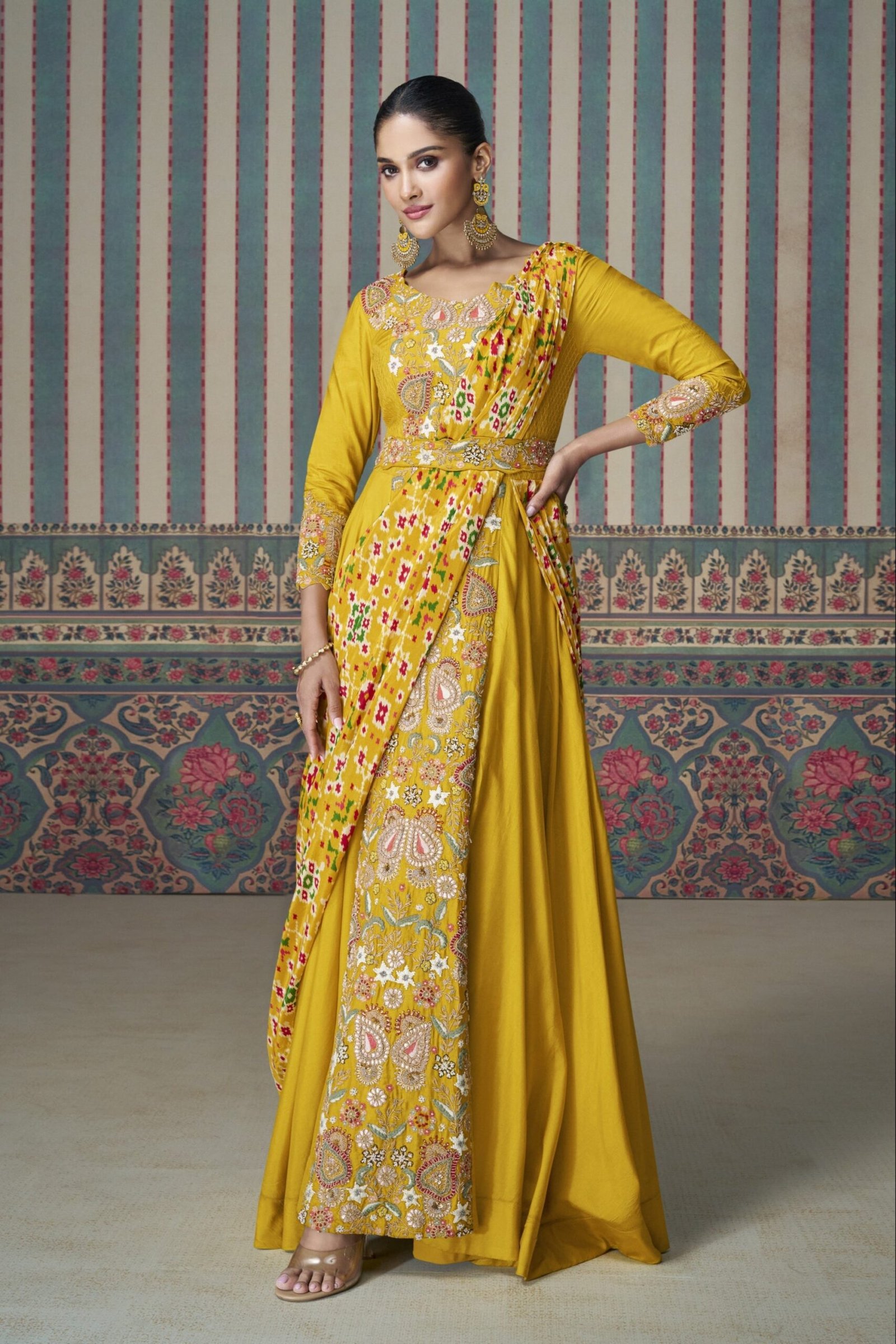 Yellow Anarkali Dress for Haldi Function Wedding Wear Westrn Suit
