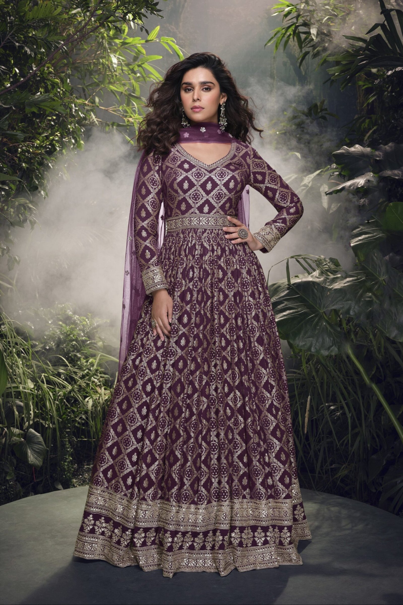 Reception Violet Anarkali Dress Dupatta Dress for USA Customer