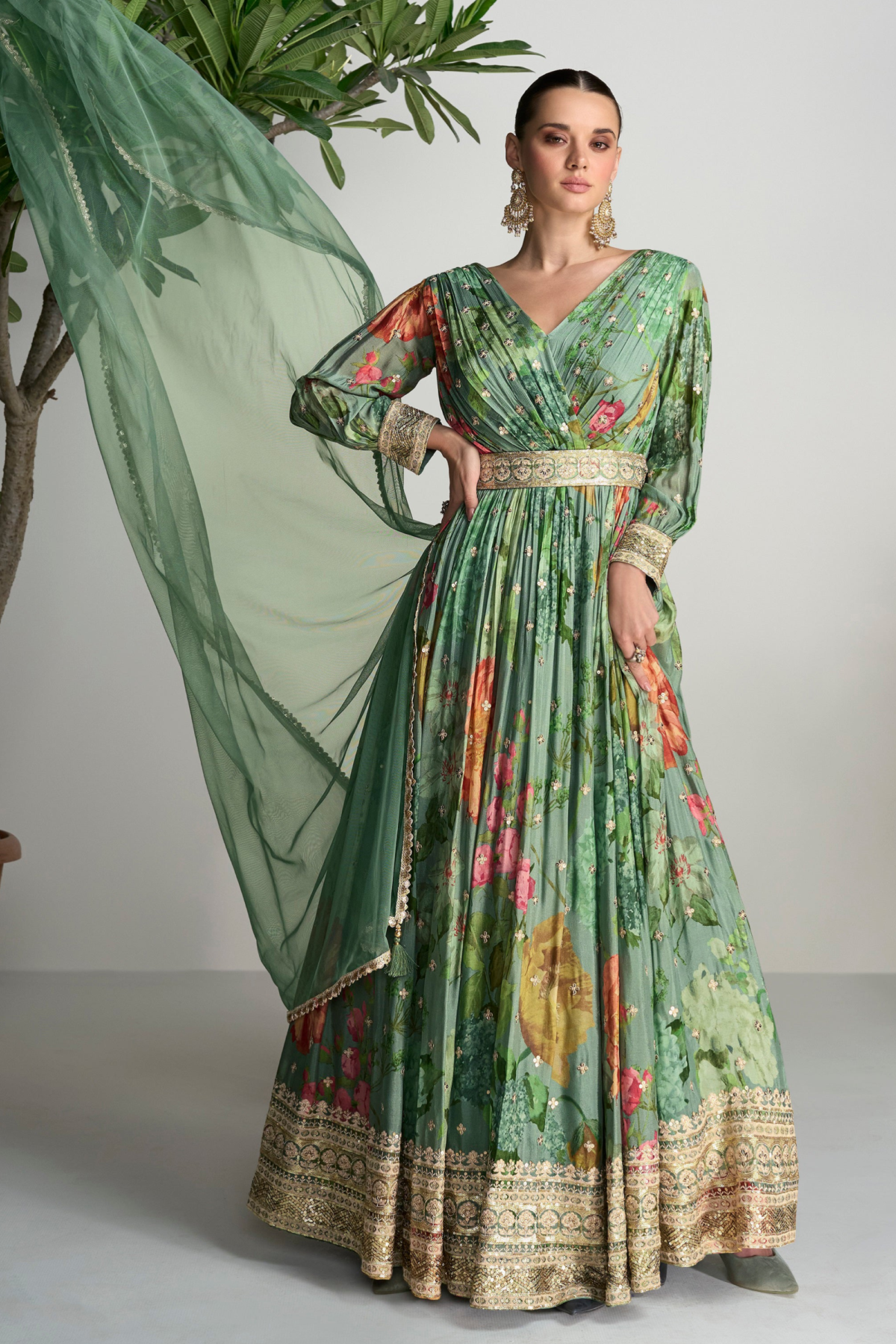Green Anarkali Dress With Full Long Dupatta For Party Wear Suit