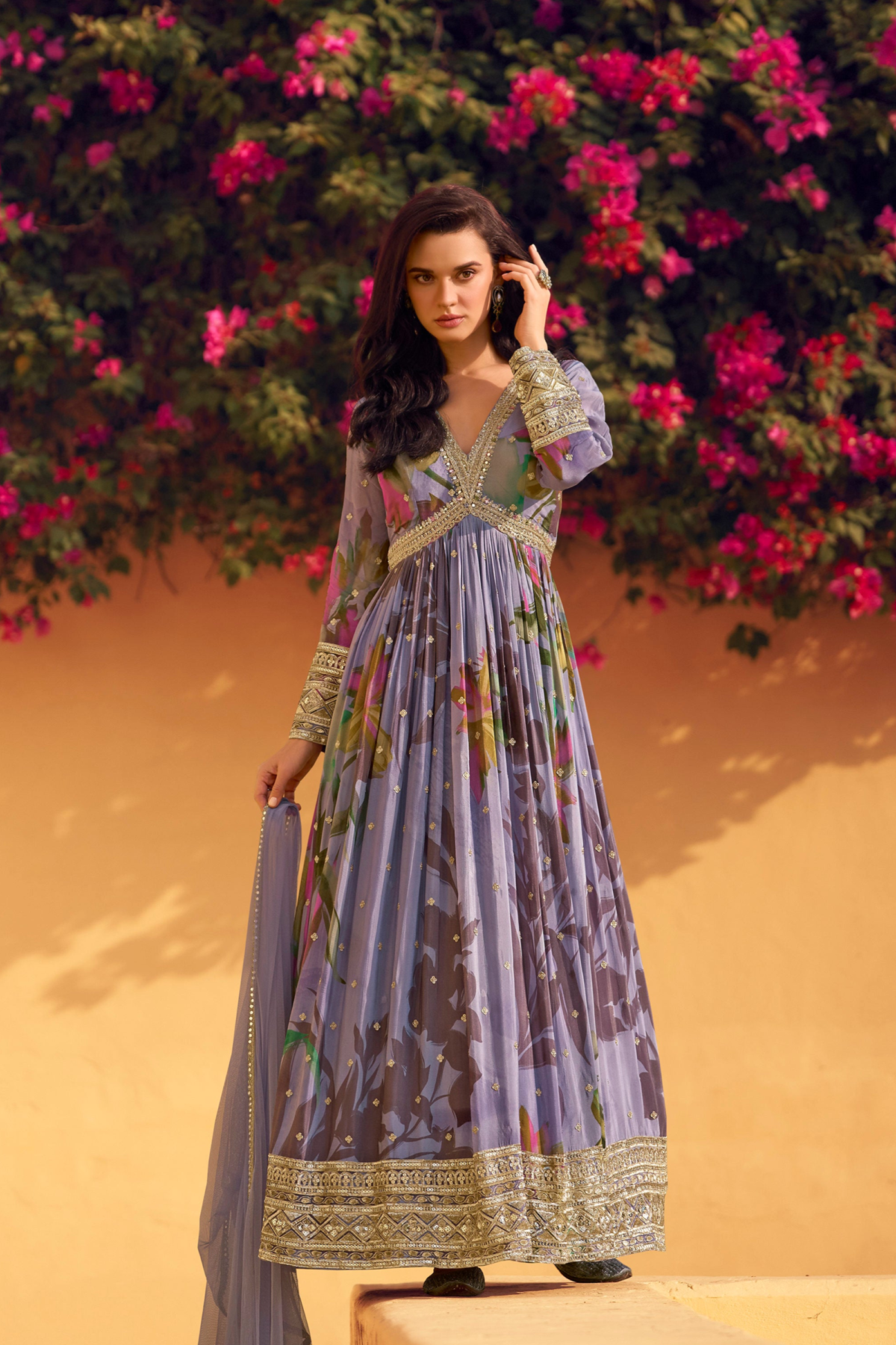 Latest Anarkali Gown with Chinon Dupatta for Festivals Wear