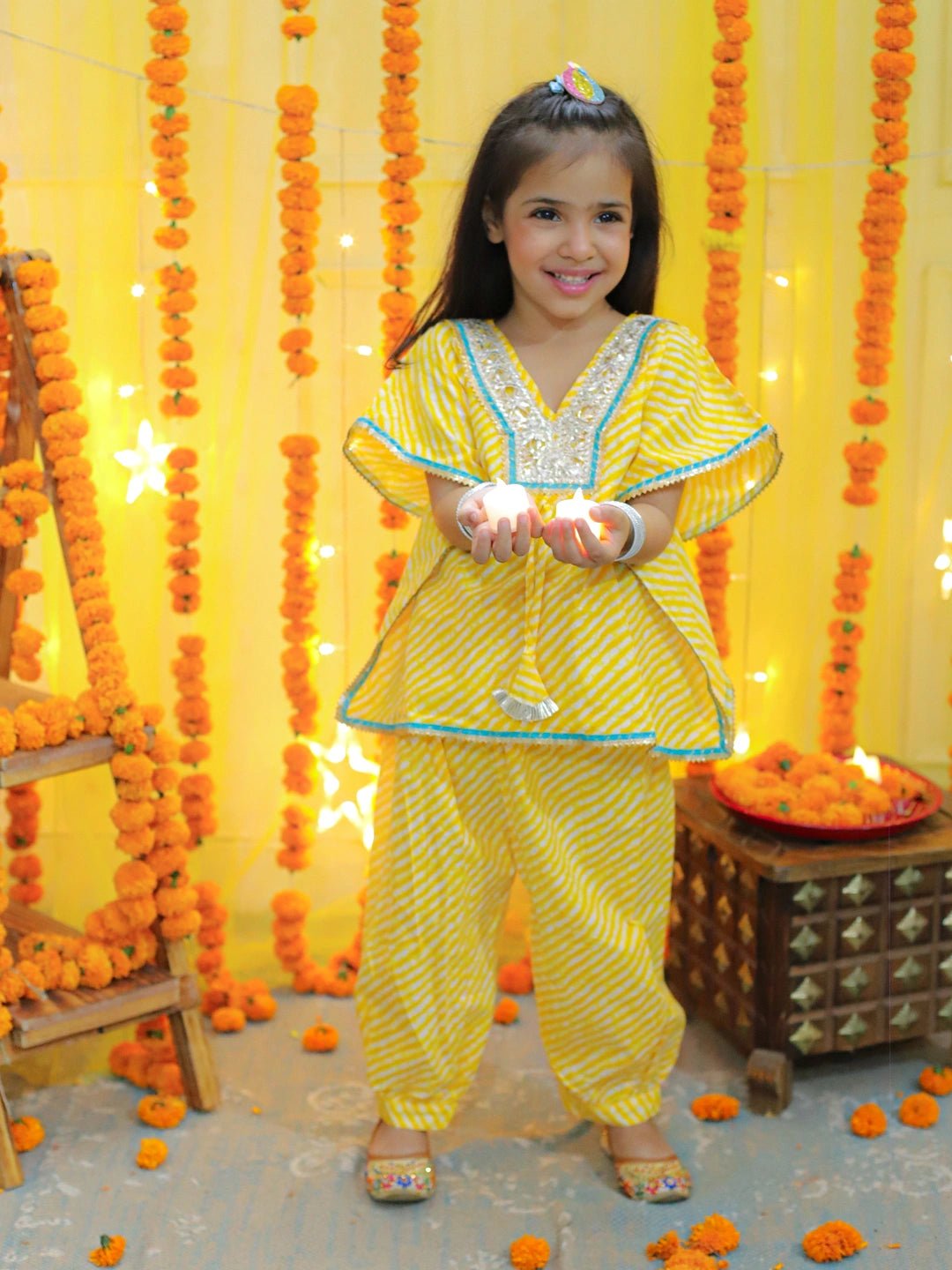 Fast Wear  Girls Ethic  Wear Pure Cotton leheriya  printed  Kaftan with Harem Dhoti Pant Co Ords Sets