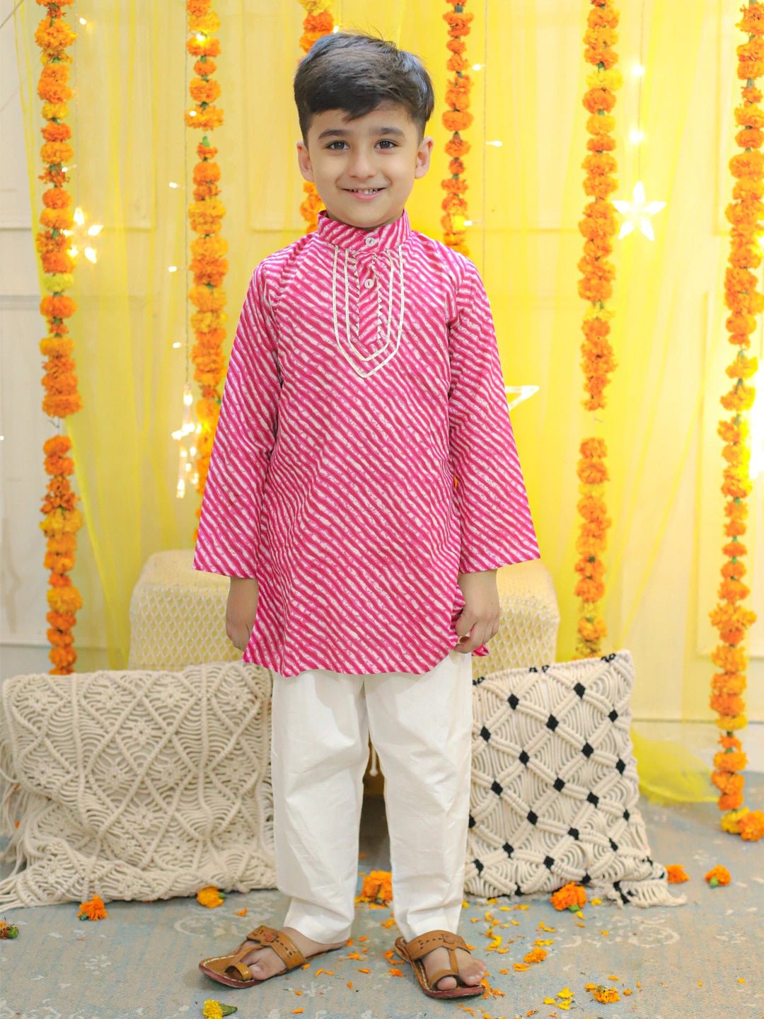 Fast Wear Pure Cotton Printed Leheriya Kurta Pajama for Boys