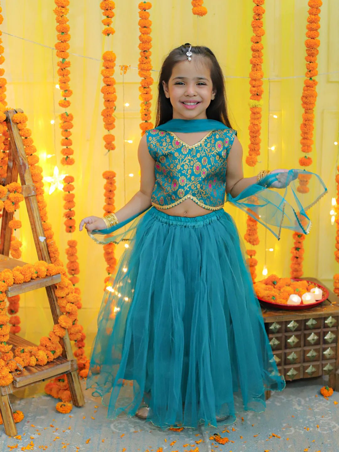 Fast Wear Girls Ethic Traditional   Festive  Jacquard Choli with Net Lehenga with Dupatta