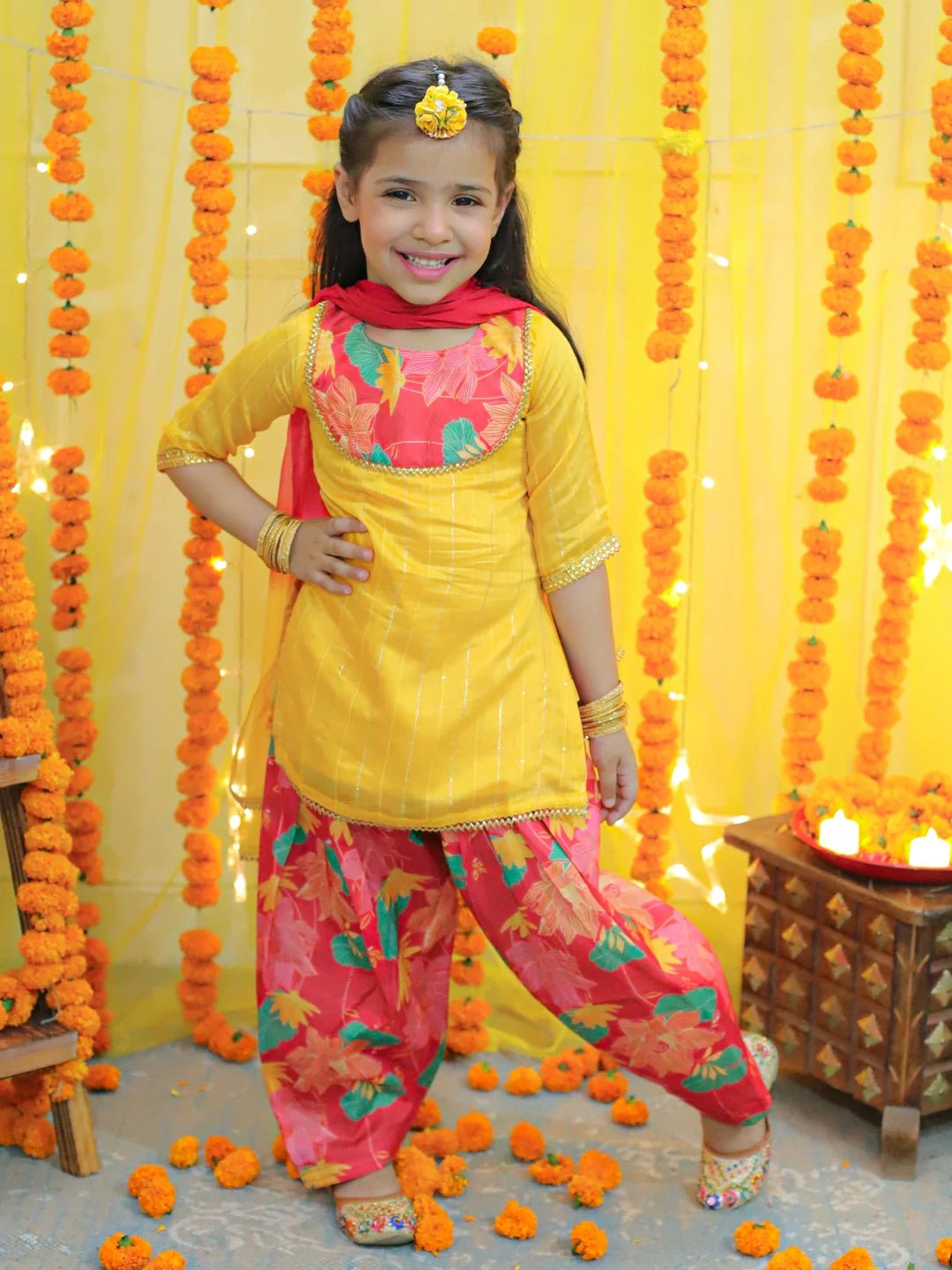 Fast Wear Girls Ethic Traditional   Festive Chanderi Kurta with Printed Salwar and Dupatta