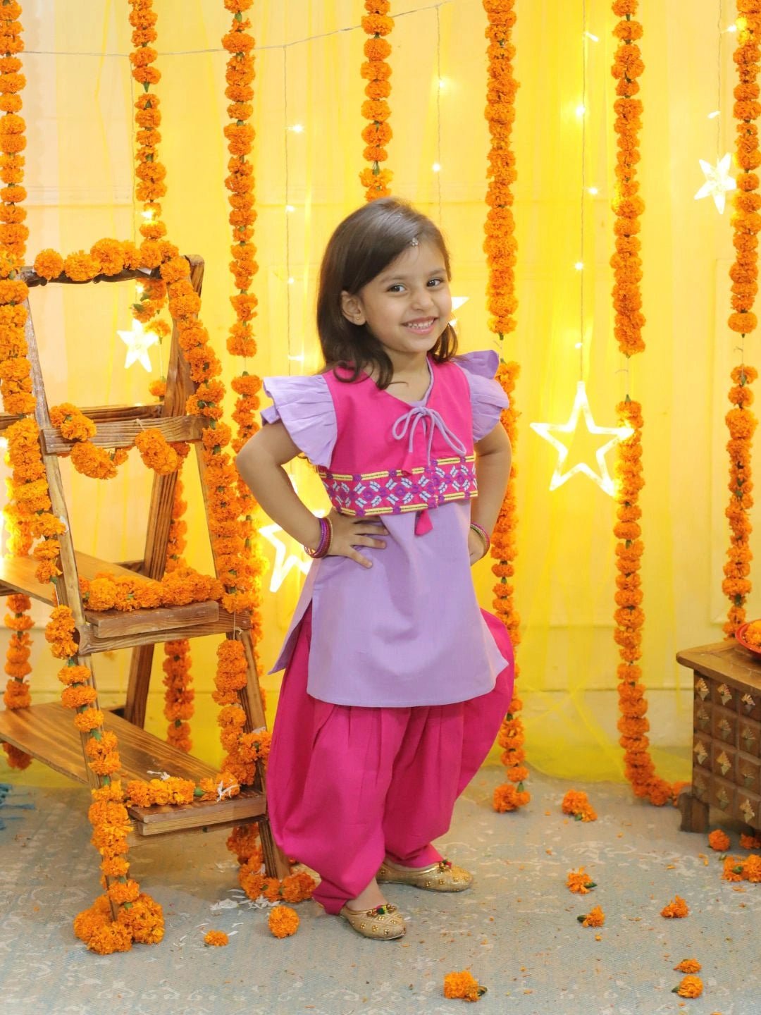 Fast Wear Embroidered Jacket With Cotton Kurti Dhoti for Girls