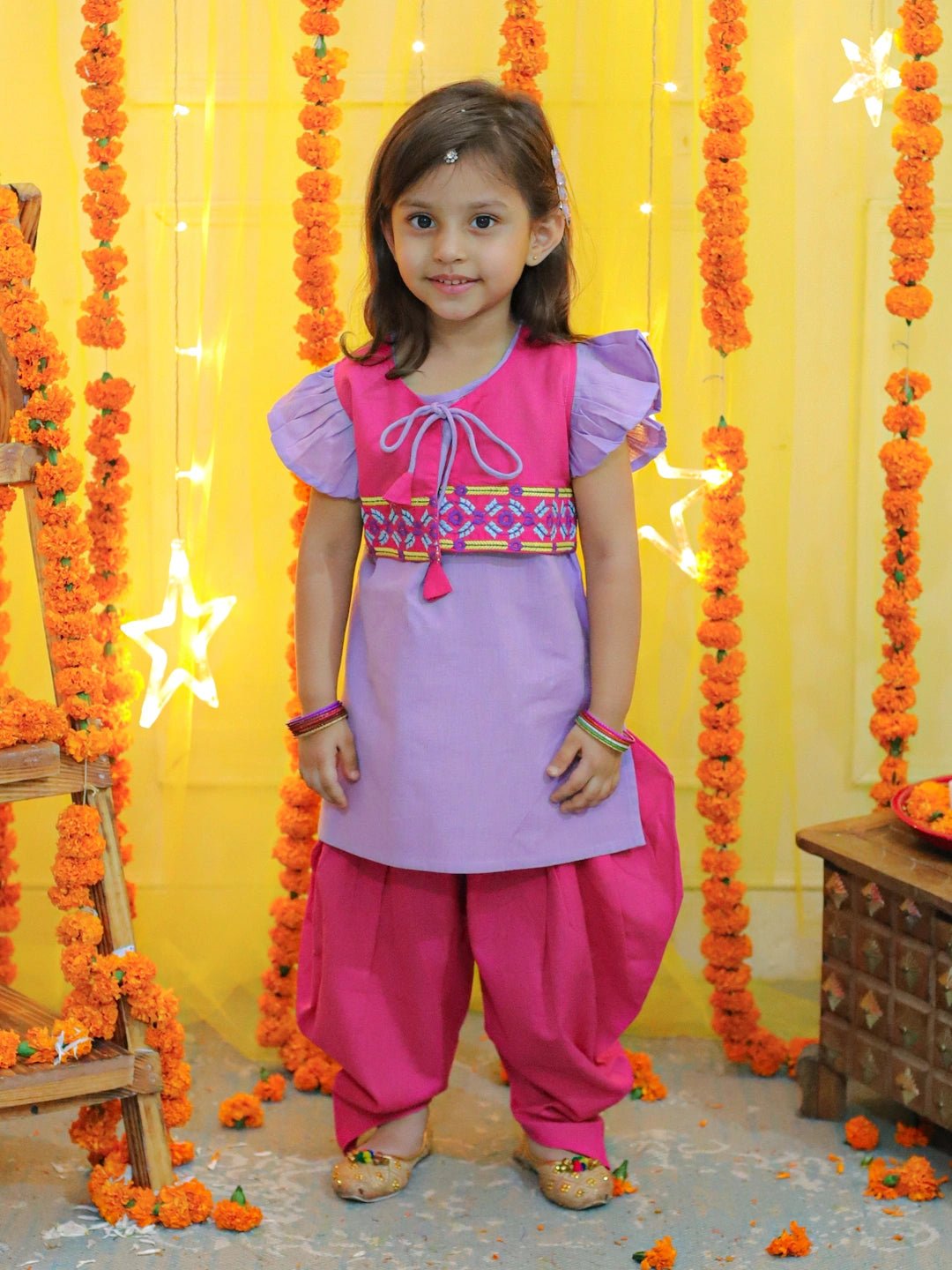 Fast Wear Embroidered Jacket With Cotton Kurti Dhoti for Girls