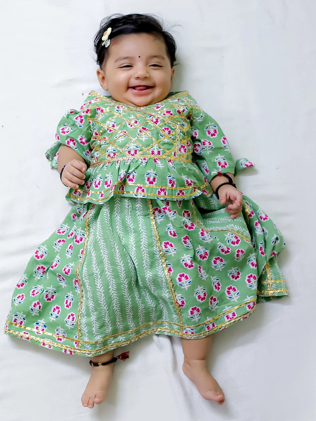 Fast Wear Pure Cotton Back Open Choli with Lehenga for Girls