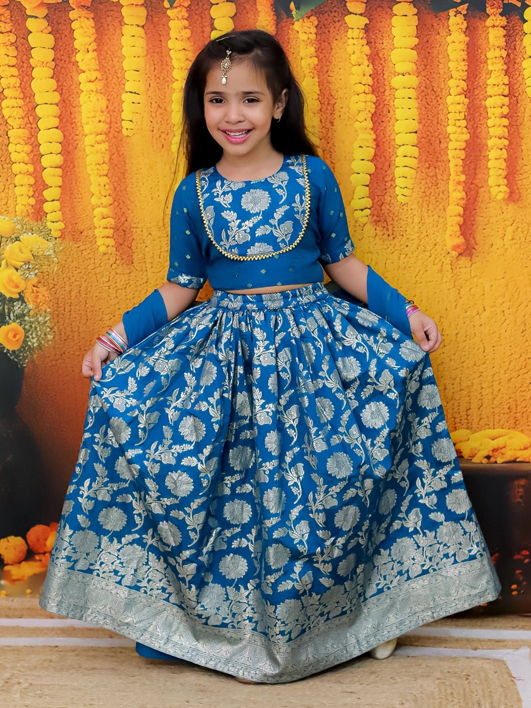 Fast Wear Jacquard Lehenga with Patch Choli and Dupatta Set for Girls