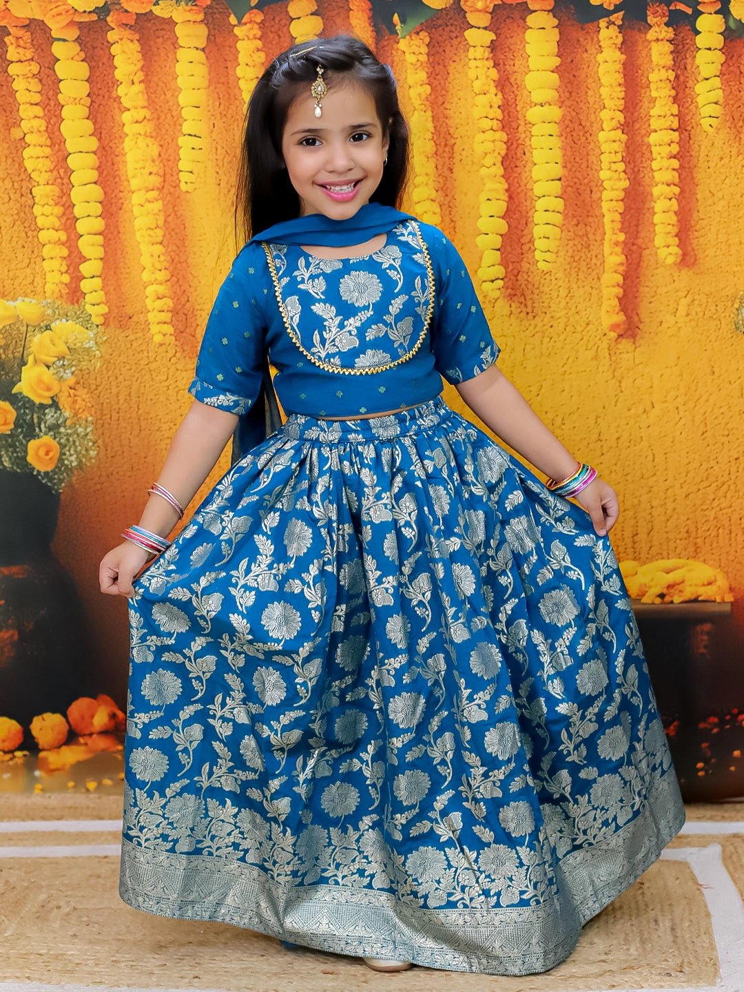 Fast Wear Jacquard Lehenga with Patch Choli and Dupatta Set for Girls