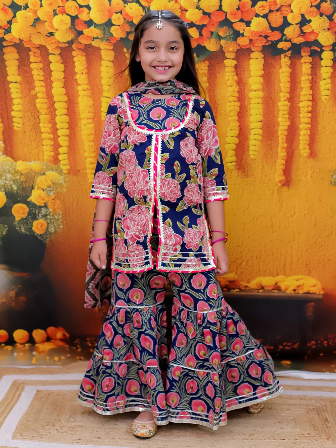 Fast Wear Pure Cotton Printed Kurta Sharara with Dupatta for Girls