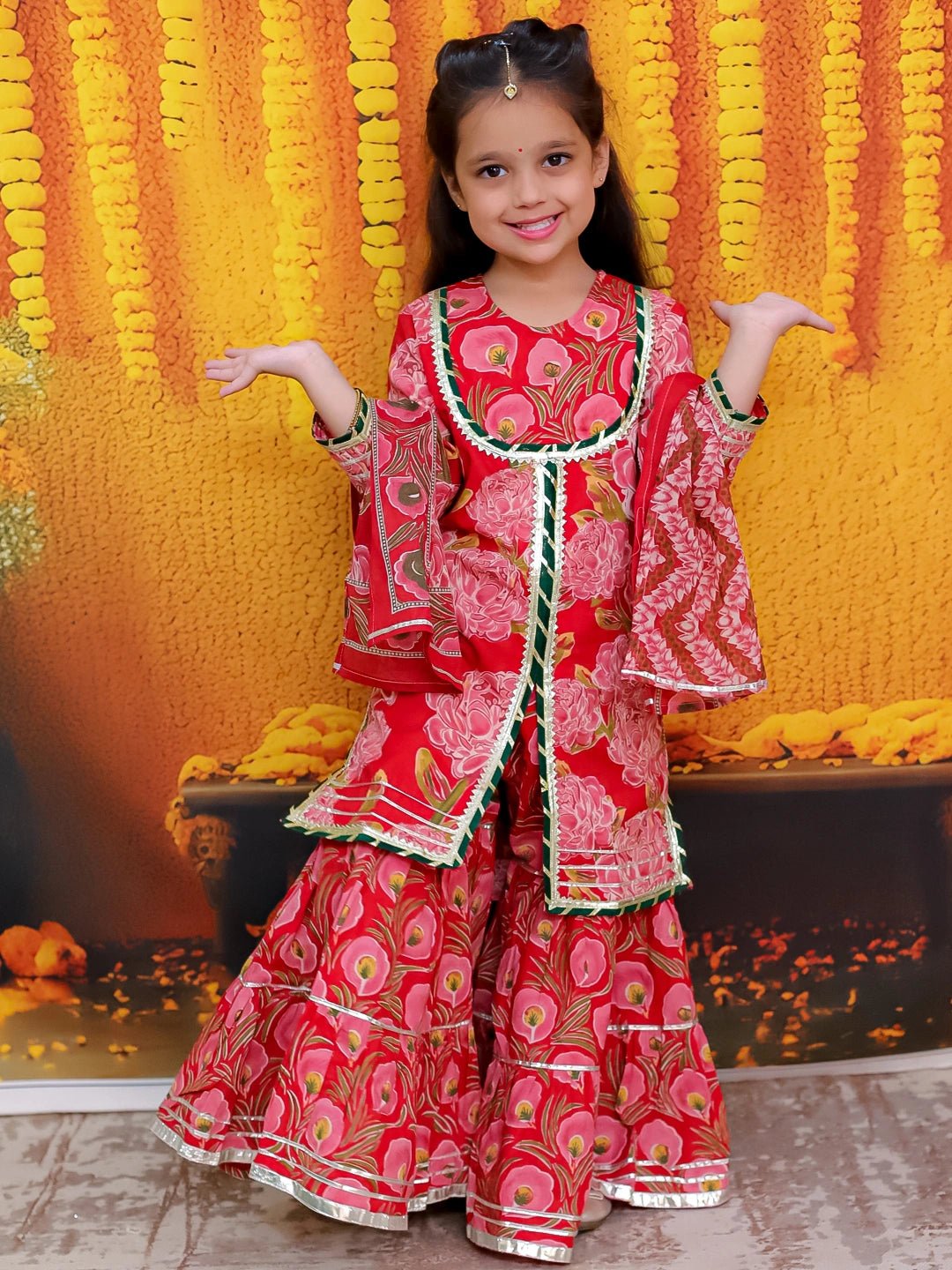 Fast Wear Pure Cotton Printed Kurta Sharara with Dupatta for Girls