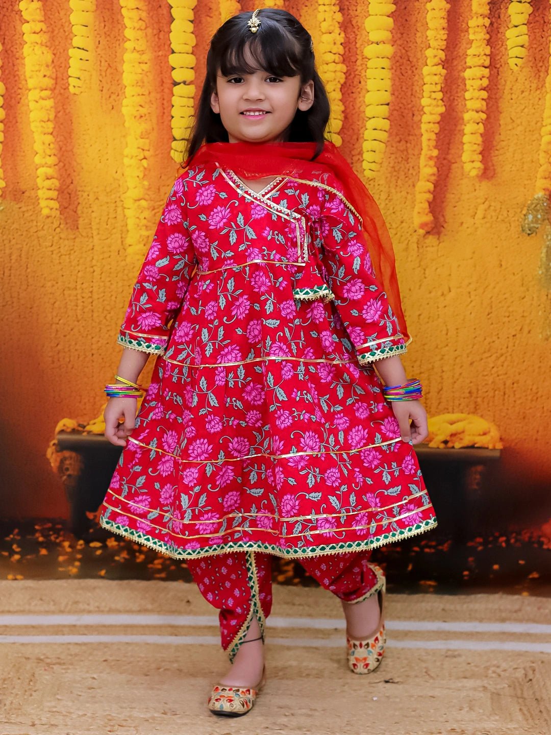 Fast Wear 3/4th Sleeve Pure Cotton Printed Suit Set with Dupatta For Girls