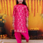 Fast Wear 3/4th Sleeve Chanderi Jacquard Kurti Salwar with Dupatta For Girls