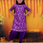 Fast Wear 3/4th Sleeve Chanderi Jacquard Kurti Salwar with Dupatta For Girls