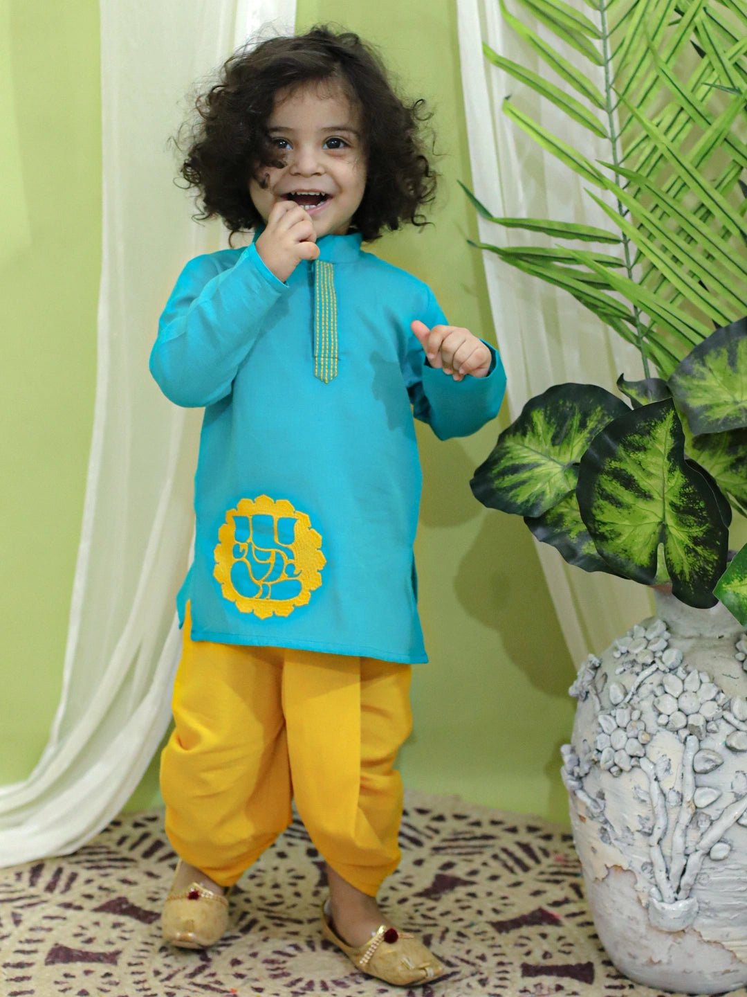Fast Wear Ganesh Embroidery Cotton Dhoti Kurta for Boys