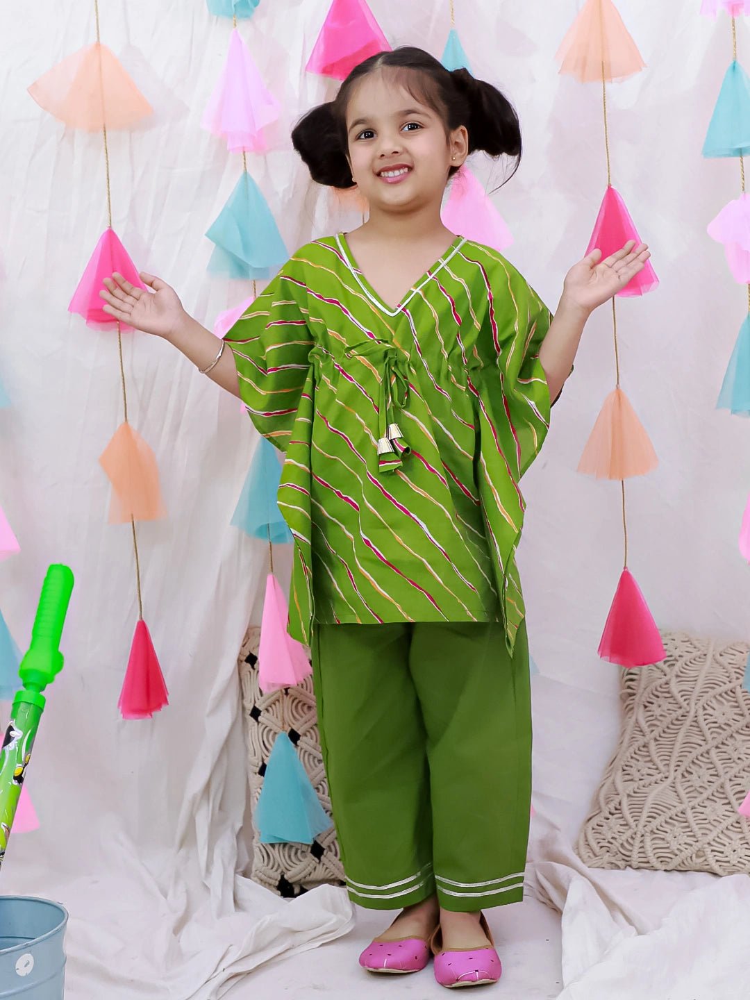Fast Wear Pure Cotton Badhani Kaftan & Plazao Set For Girls