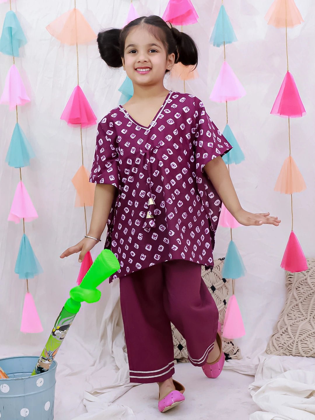 Fast Wear Pure Cotton Badhani Kaftan & Plazao Set For Girls