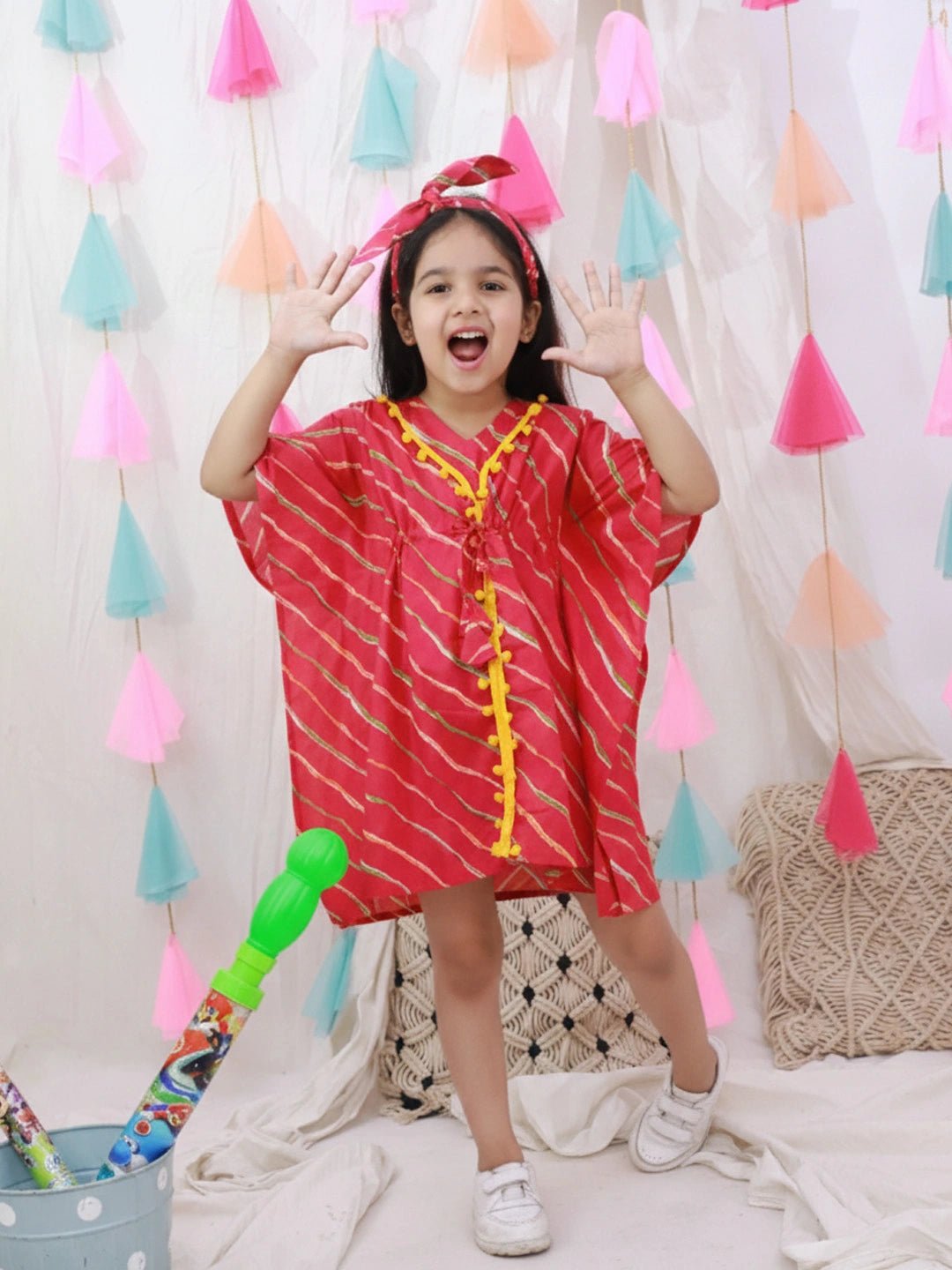 Fast Wear Kaftan Style Dress With Hairband For Girls