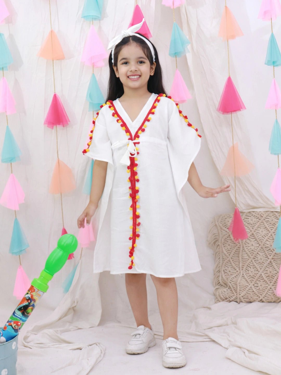 Fast Wear Kaftan Style Dress With Hairband For Girls