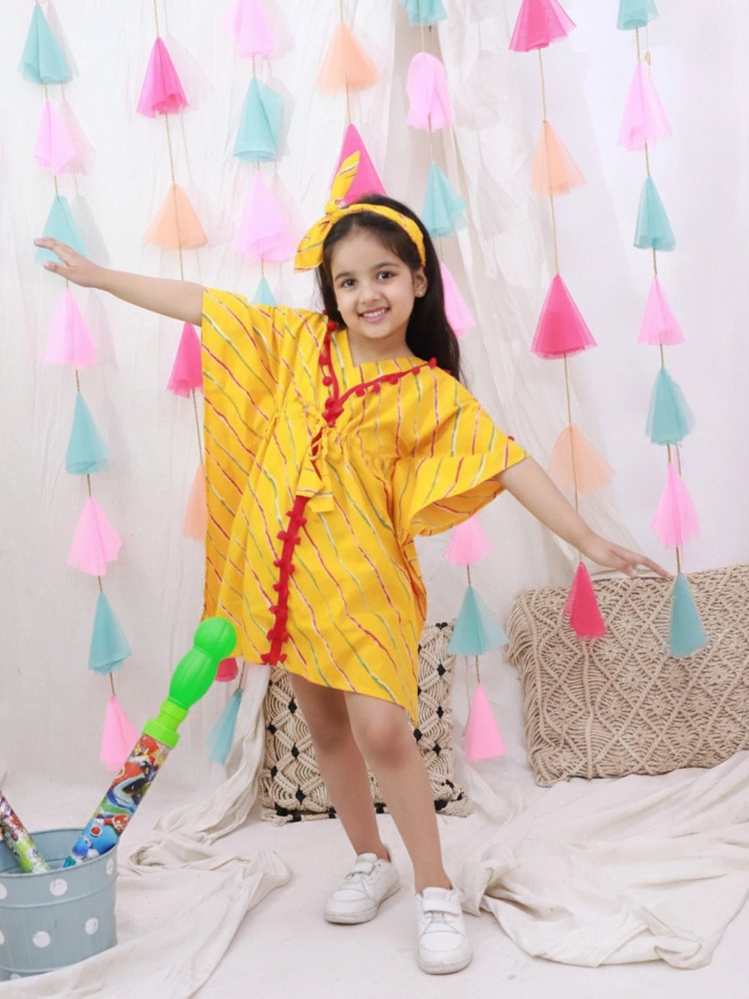 Fast Wear Kaftan Style Dress With Hairband For Girls