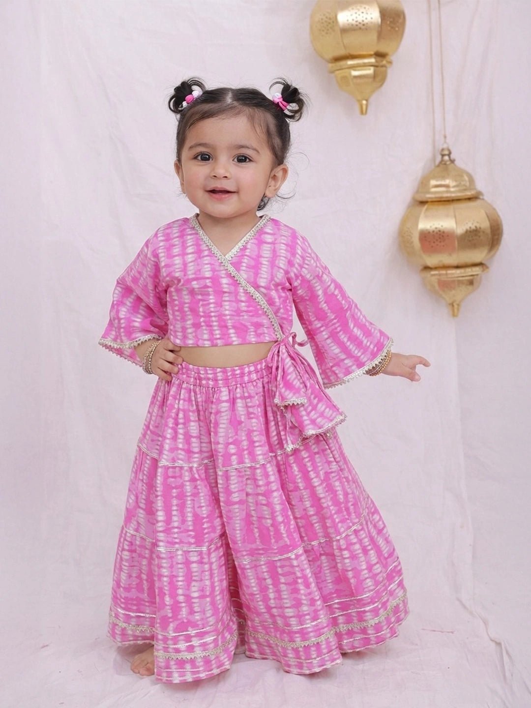 Fast Wear Pure Cotton Quater Sleeves Tie & Dye Top With Skirt For Infant Girls