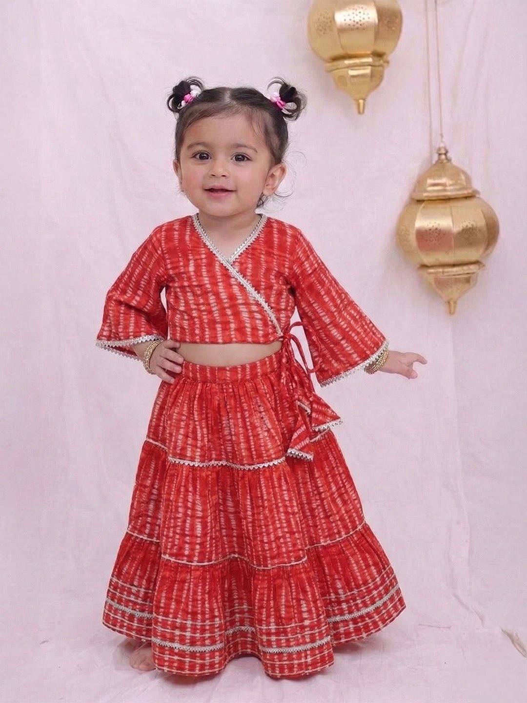 Fast Wear Pure Cotton Quater Sleeves Tie & Dye Top With Skirt For Infant Girls