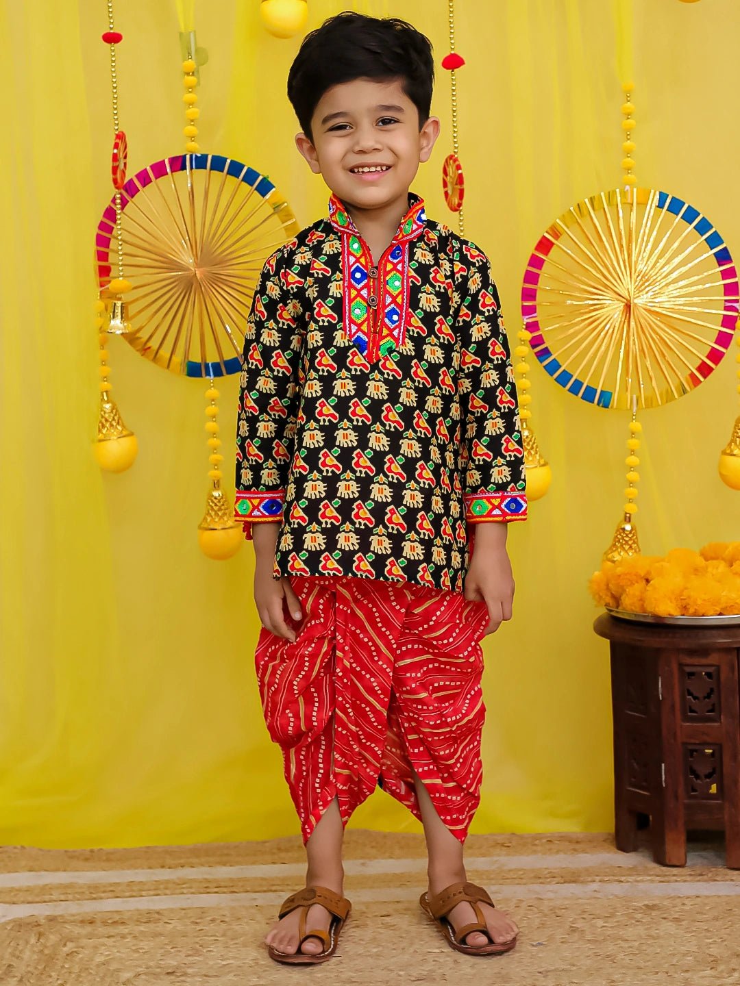 Fast Wear  Pure Cotton Embroidered Kurta Dhoti set For Boys