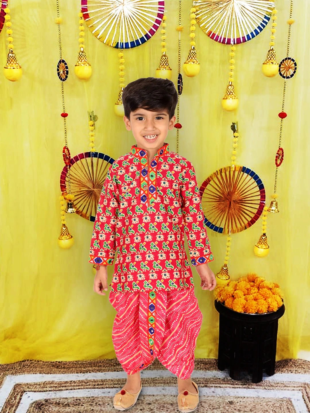 Fast Wear  Pure Cotton Embroidered Kurta Dhoti set For Boys