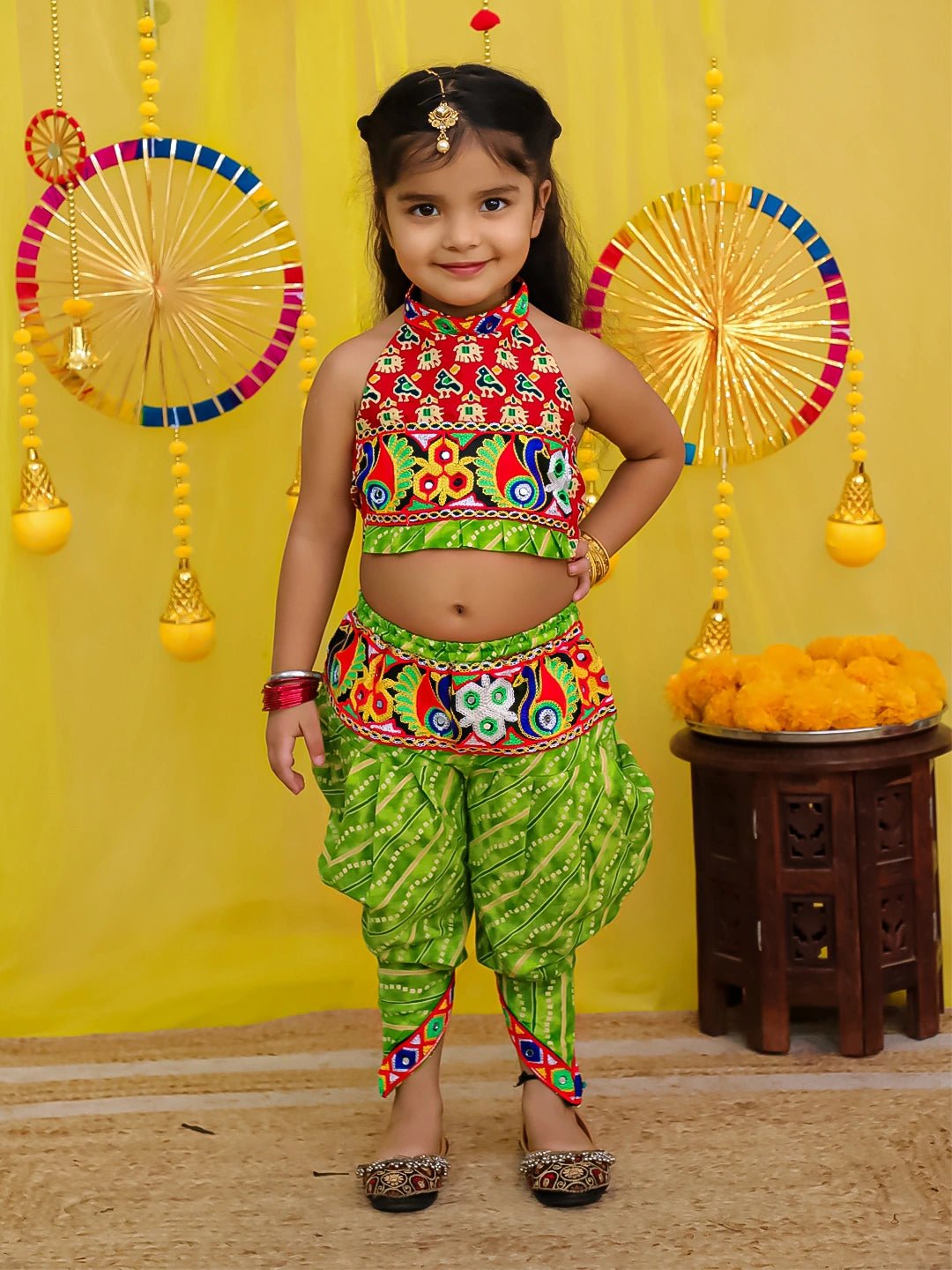 Fast Wear  Pure Cotton Embroidered Choli With Dhoti Set For Girls