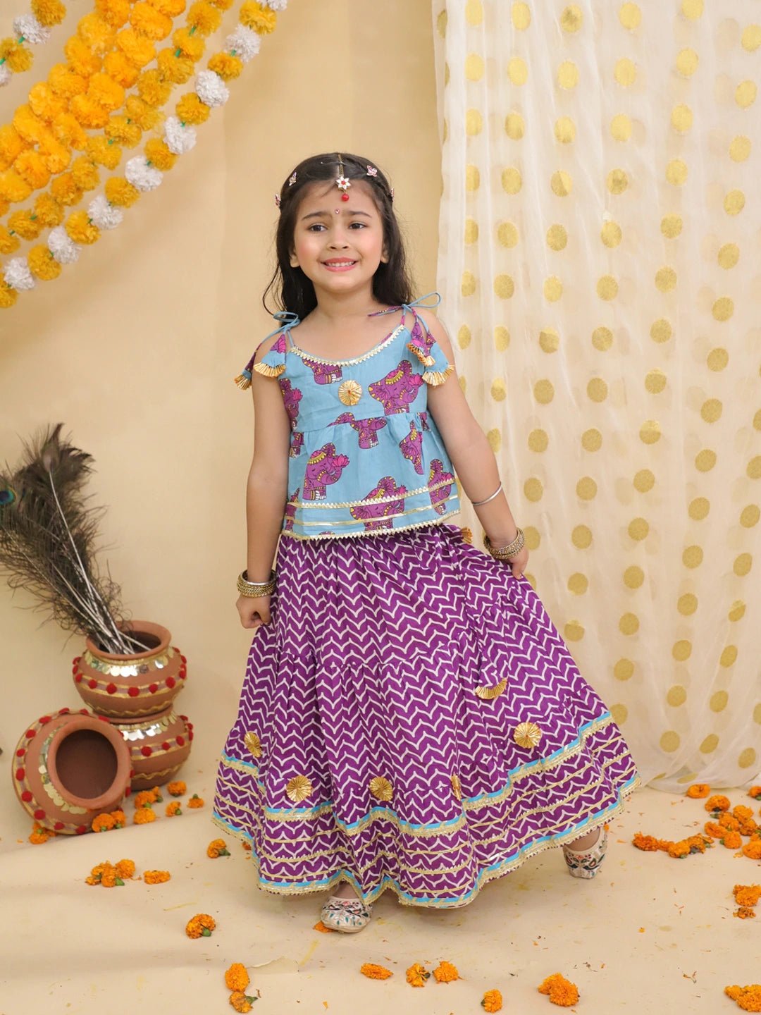 Fast Wear Pure Cotton Monkey Printed Lehenga Choli For Girls