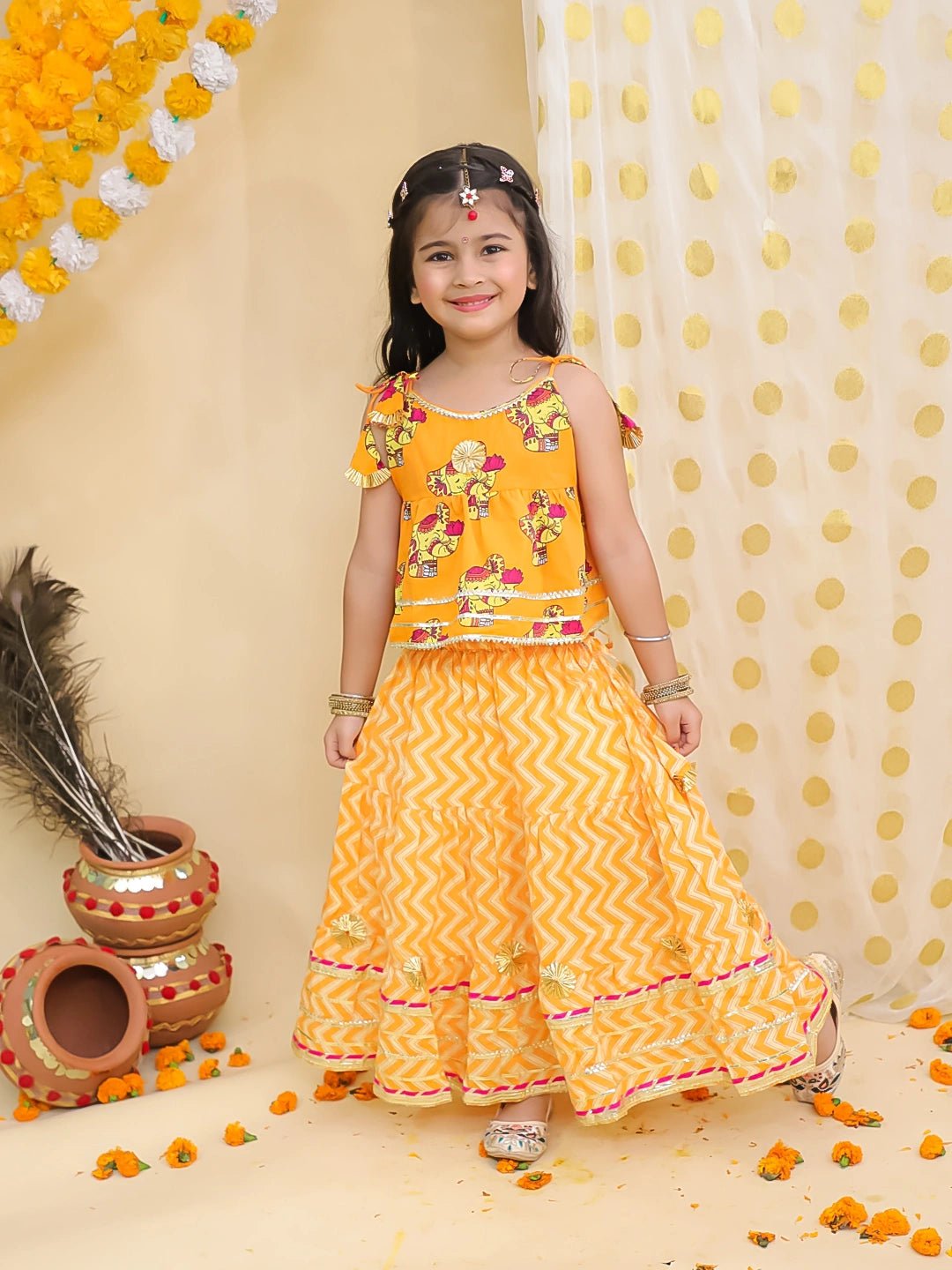 Fast Wear Pure Cotton Monkey Printed Lehenga Choli For Girls