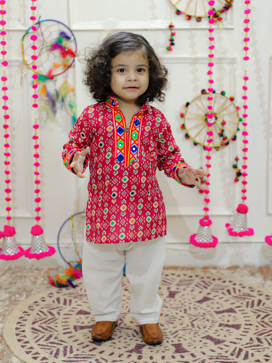 Fast Wear Kids Boys Navratri Dandiya  Garba  Embroidered Printed Cotton Kurta with Cotton Pajama