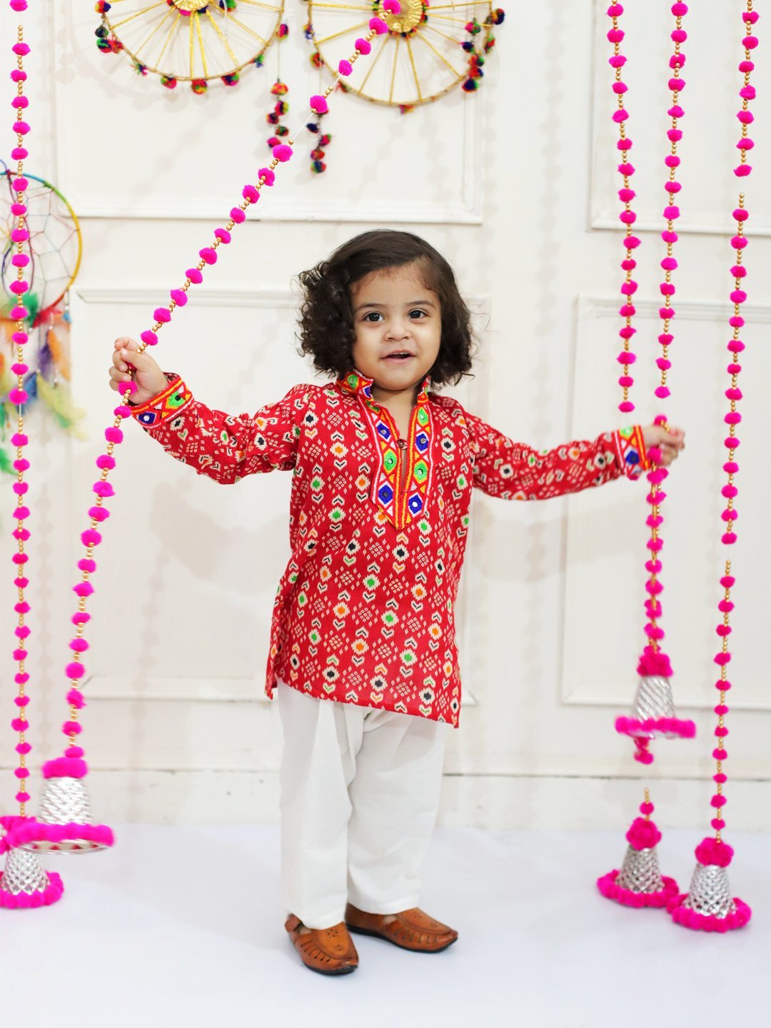 Fast Wear Kids Boys Navratri Dandiya  Garba  Embroidered Printed Cotton Kurta with Cotton Pajama
