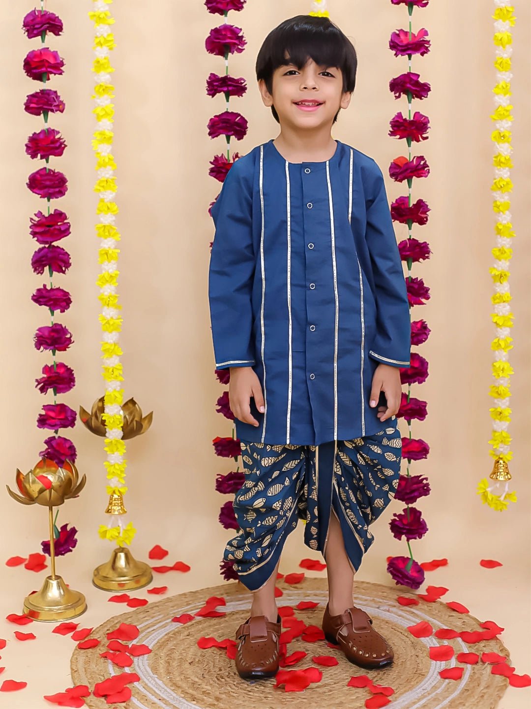 Fast Wear Festive Full Sleeves  Cotton Dhoti Kurta Set For Boys
