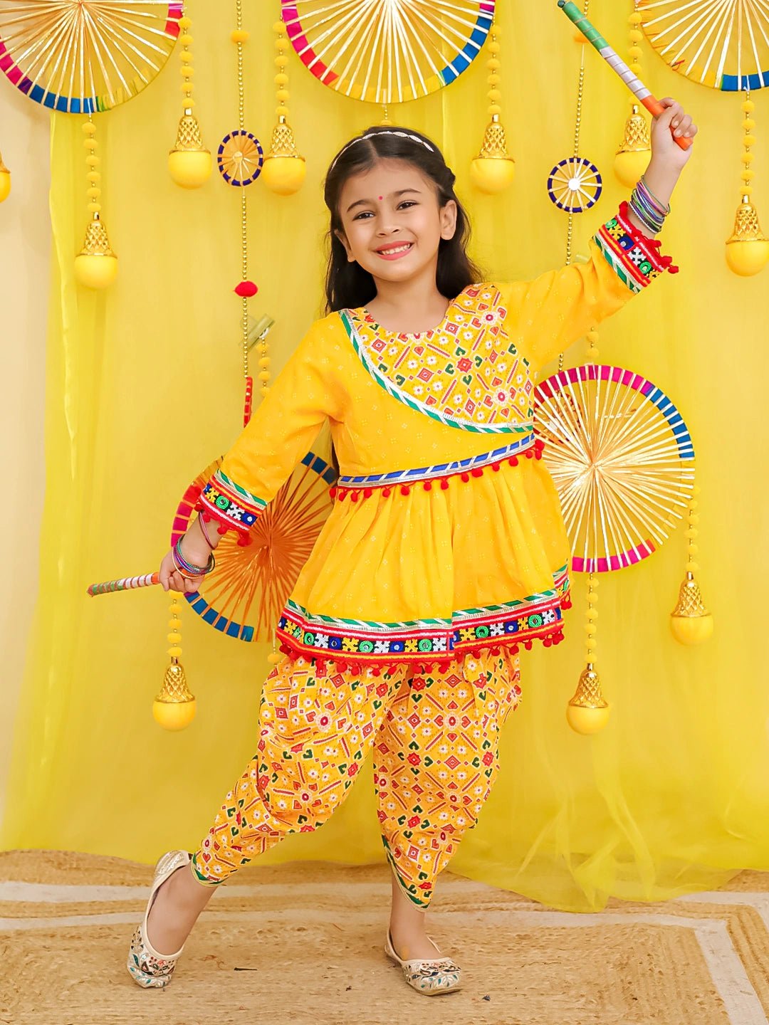 Fast Wear Pure Cotton Embroidered Navratri Kedia With Dhoti For Girls