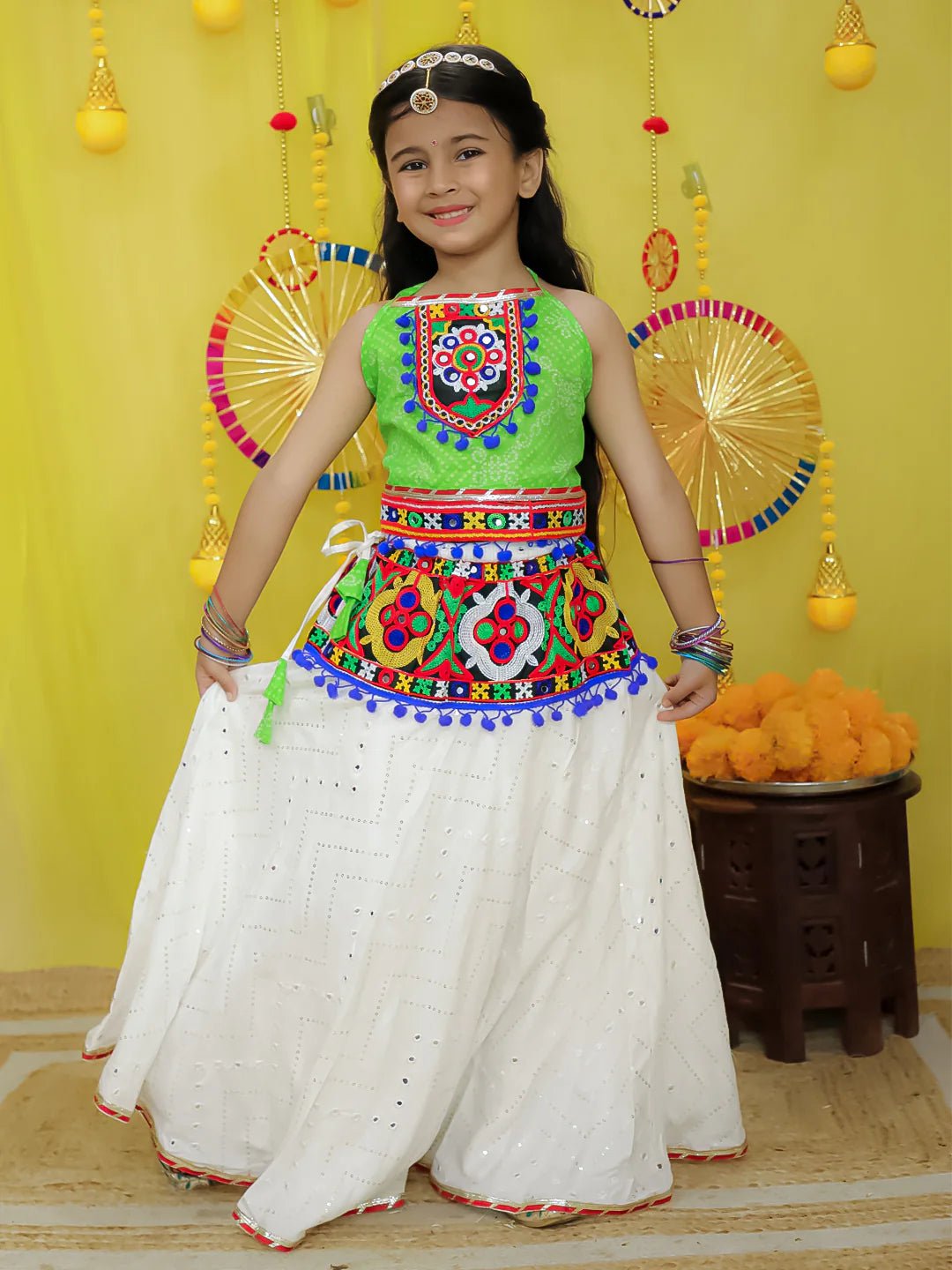 Fast Wear Pure Cotton Embroidered Navratri Lehenga Choli For Girls