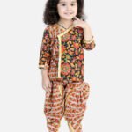 Fast Wear Front Open Pure Cotton Angrakha Top Dhoti for Girls