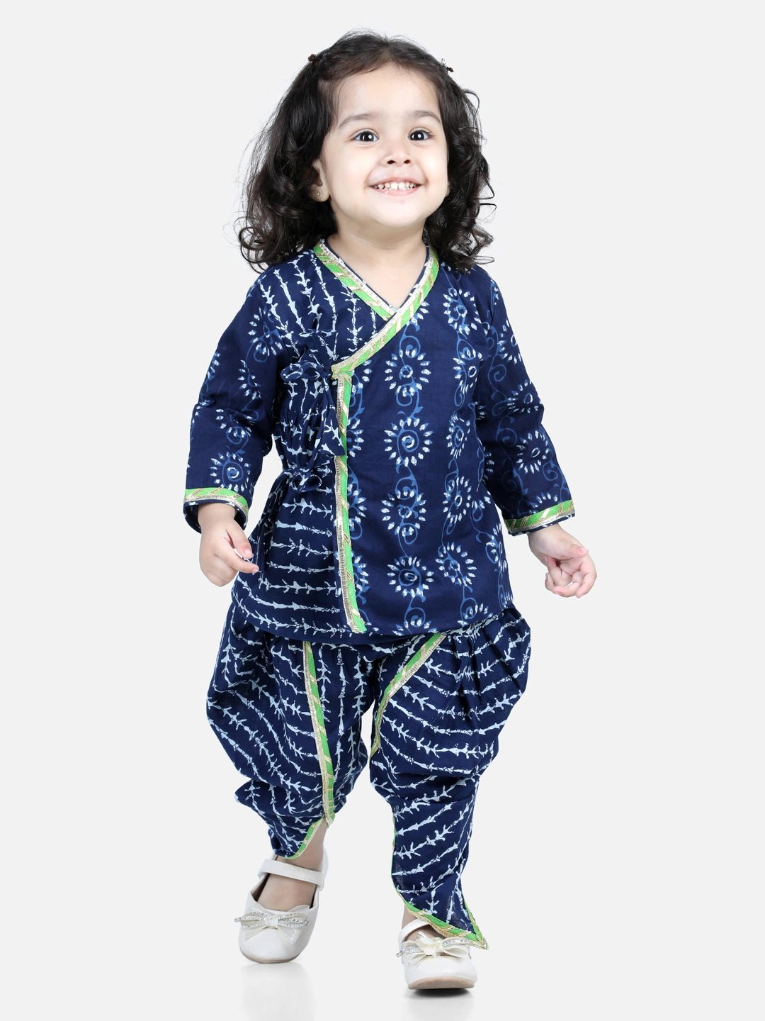 Fast Wear Front Open Pure Cotton Angrakha Top Dhoti for Girls