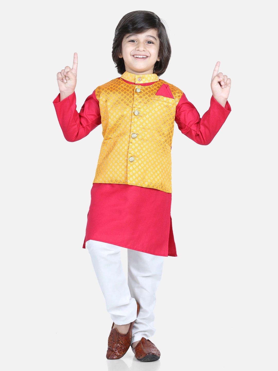 Fast Wear Attached Jacquard Jacket Kurta Pajama for Boys