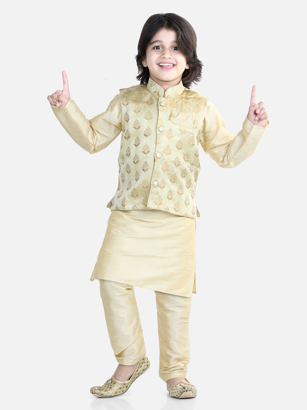 Fast Wear Silk Kurta Pajama With Jacquard Jacket for Boys (3 Piece Set)