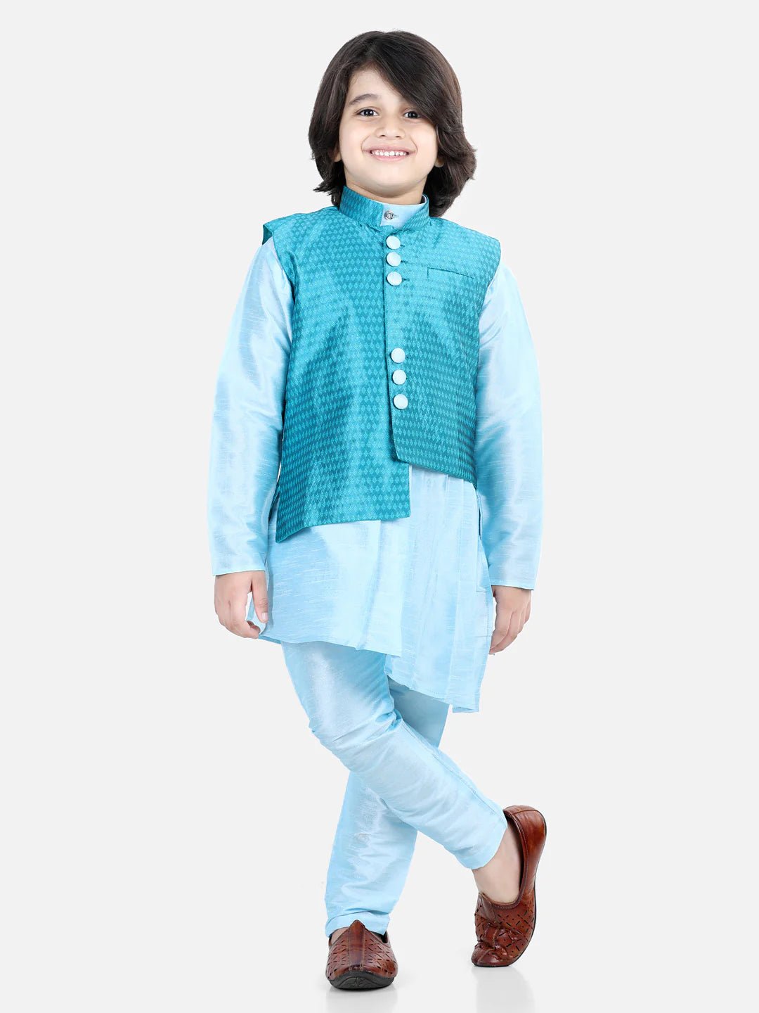 Fast Wear Asymmetric Kurta Pajama with Jacquard Jacket